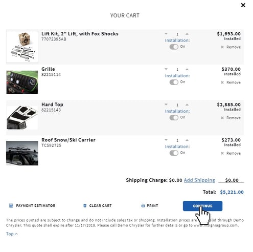Online accessories shopping cart