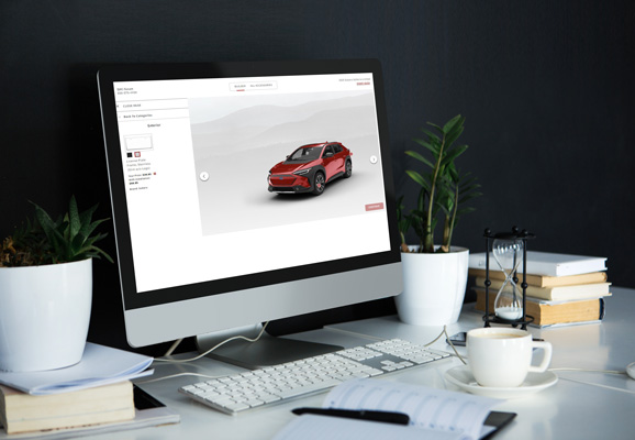 A red Subaru displayed on an ipad
